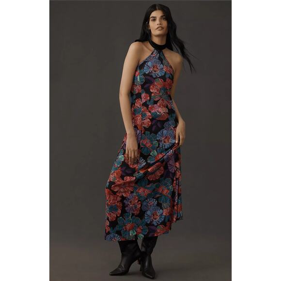 Farm Rio Sleeveless Halter Bow Floral Midi Dress - New XL - Picture 1 of 5